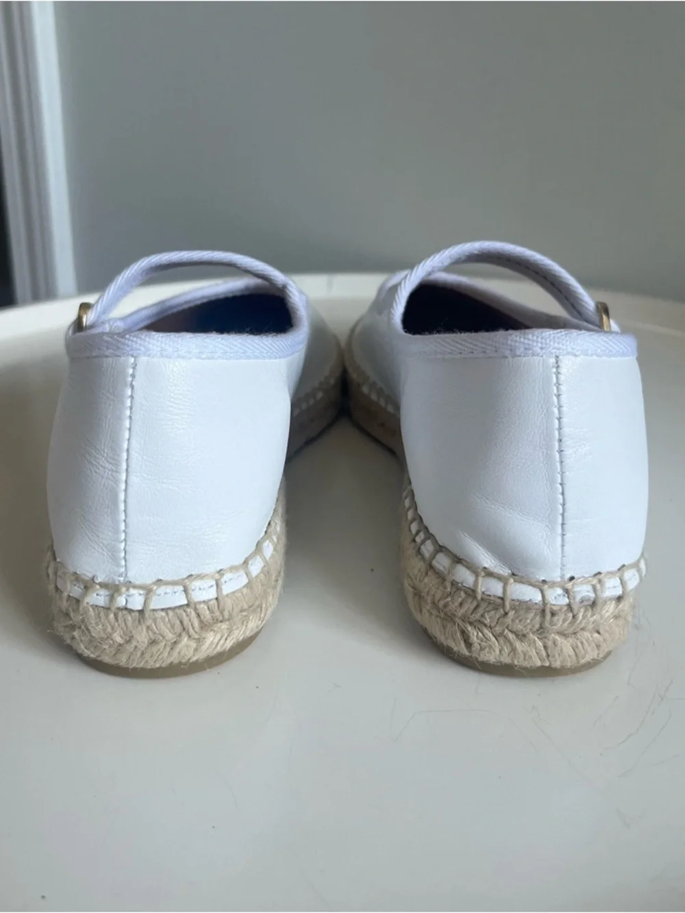 NEW Jutelia Leather Mary Jane Espadrilles White Size 39/7.5-8